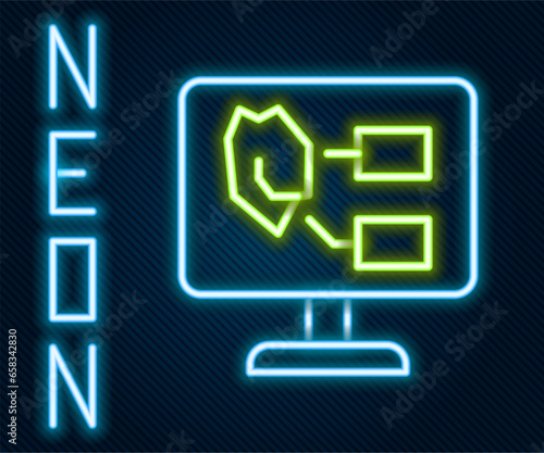 Glowing neon line Agricultural soil test and results icon isolated on black background. Digital soil analysis. Colorful outline concept. Vector