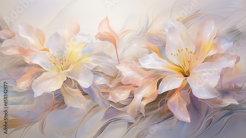  a painting of white and pink flowers on a white background.  generative ai © Nadia