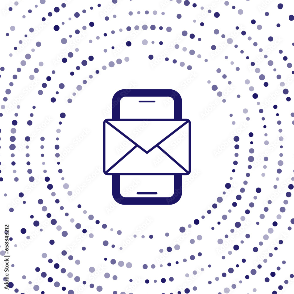 Blue Mobile and envelope, new message, mail icon isolated on white background. Usage for e-mail newsletters, headers, blog posts. Abstract circle random dots. Vector Blue Mobile and envelope, new message, mail icon isolated on white background. Usage for e-mail newsletters, headers, blog posts. Abstract circle random dots. Vector