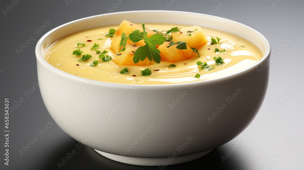 A bowl of creamy mushroom soup UHD wallpaper Stock Photographic Image