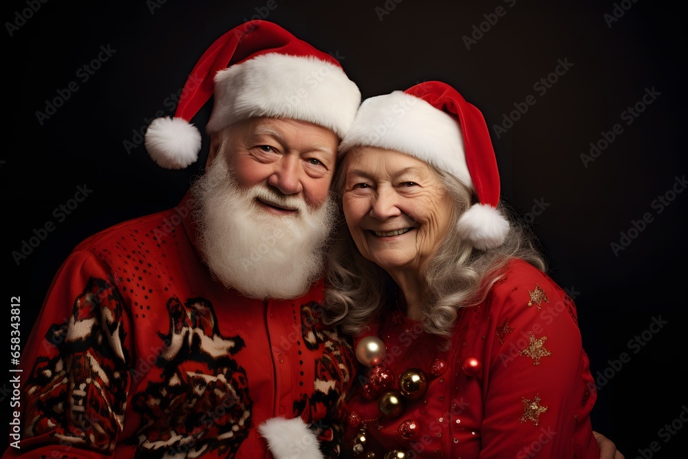 Portrait of senior couple indoors at Christmas time. Portrait of senior couple indoors at Christmas time.