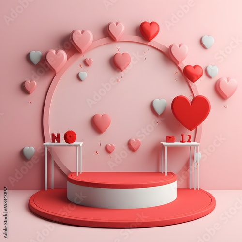 Minimal background, mock up with podium for product display,Abstract white geometry shape background minimalist Valentine's day pink background,Abstract mock up backgroundup 3D rendering. photo