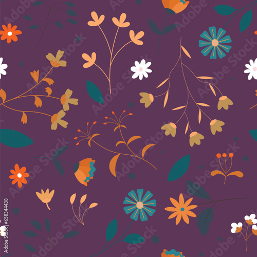 Abstract flat hand draw floral pattern background. Vector.