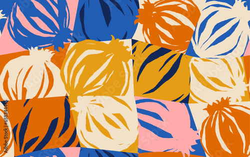 Abstract botanical seamless pattern. Silhouettes of poppy heads. 