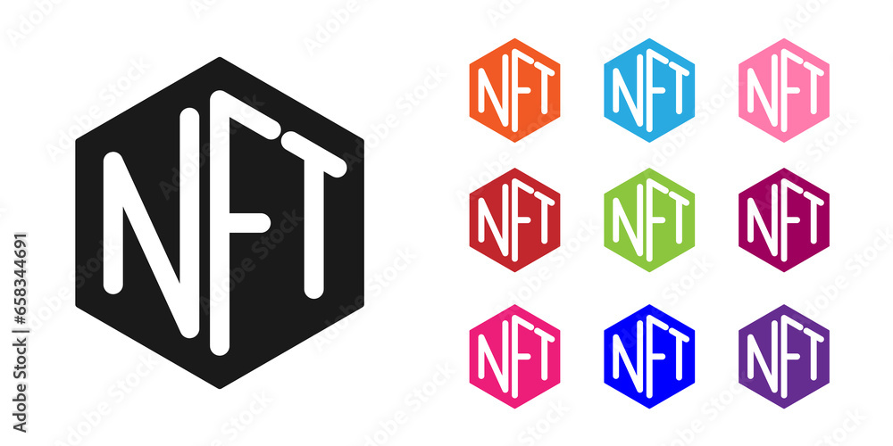 Black NFT Digital crypto art icon isolated on white background. Non fungible token. Set icons colorful. Vector - obrazy, fototapety, plakaty 