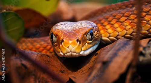 close-up of snnake, snake in wild nature, snake in the forest, close-up of wild snake, snake looking forward