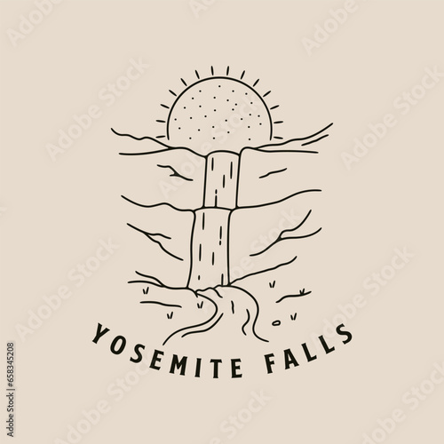 yosemite falls national park line art logo vector illustration template design.