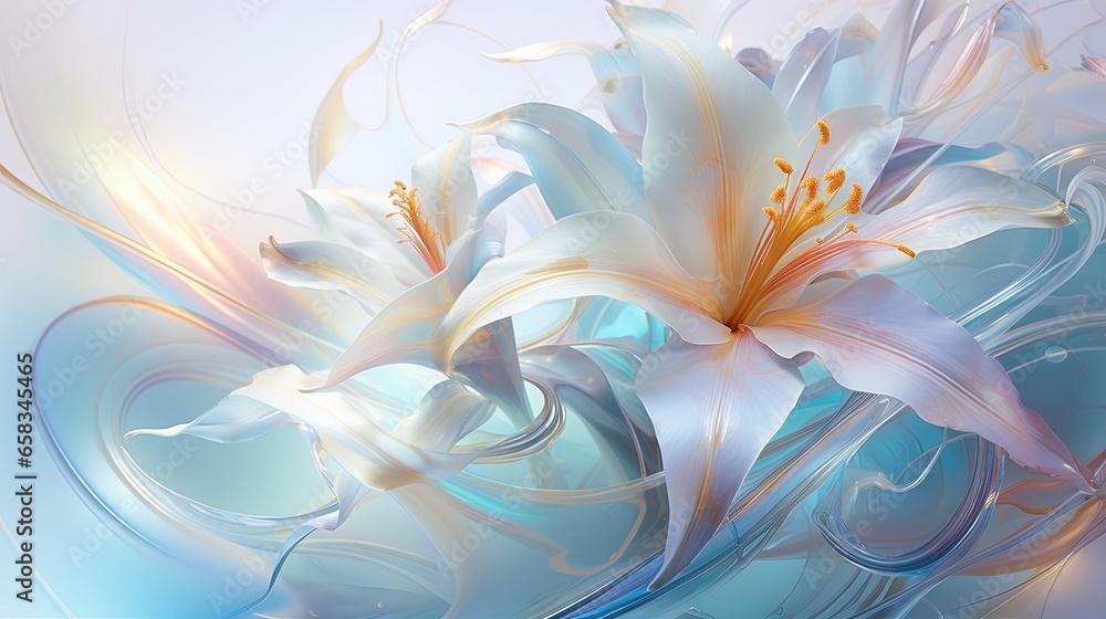 a white flower with a blue background and a white swirl. generative ai a white flower with a blue background and a white swirl. generative ai