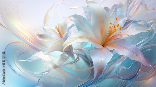  a white flower with a blue background and a white swirl. generative ai