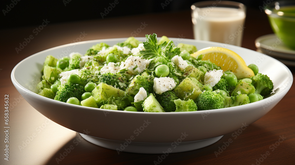A bowl of pea and feta salad featuring fresh peas UHD wallpaper Stock Photographic Image A bowl of pea and feta salad featuring fresh peas UHD wallpaper Stock Photographic Image