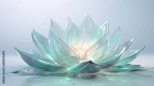  a large blue flower sitting on top of a body of water. generative ai