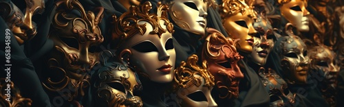 A banner background of Golden Glimpses of Carnevale How Luxurious Masks Shape the Essence of Venetian Celebrations