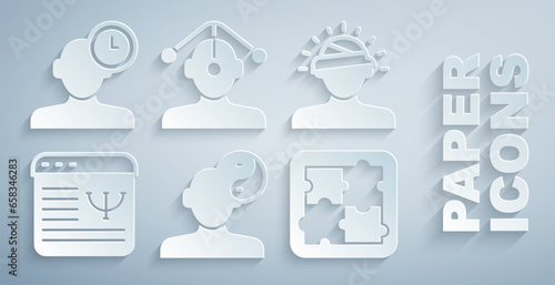 Set Yin Yang symbol, Concussion, headache, Online psychological counseling, Solution problem psychology, Hypnosis and Insomnia icon. Vector