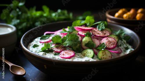 A bowl of radish and chickpea UHD wallpaper Stock Photographic Image