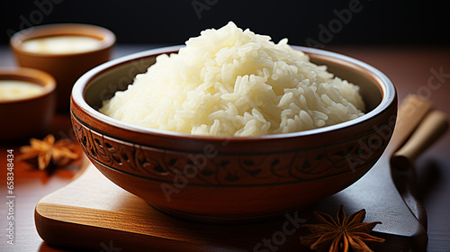 A bowl of sticky rice commonly used in Asian cuisine UHD wallpaper Stock Photographic Image