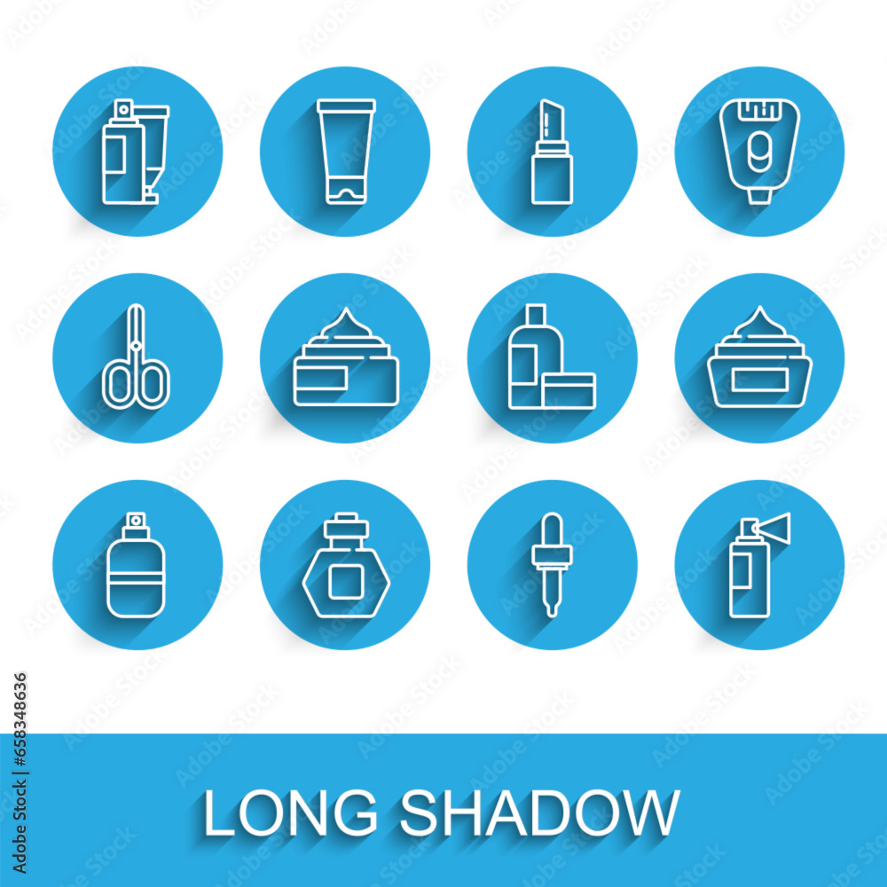 Set line Perfume, Cream or lotion cosmetic tube, Pipette, and icon. Vector Set line Perfume, Cream or lotion cosmetic tube, Pipette, and icon. Vector
