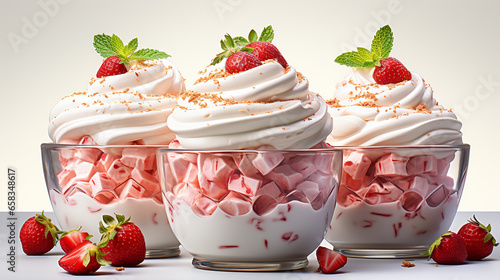 A bowl of strawberry trifle with alternating layers UHD wallpaper Stock Photographic Image photo