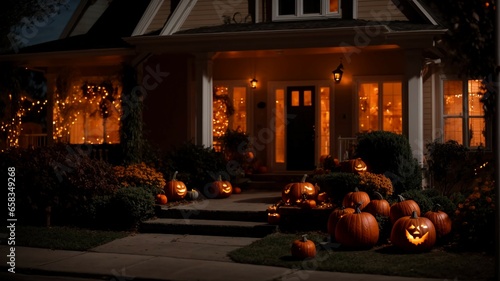 halloween pumpkins in the fireplace