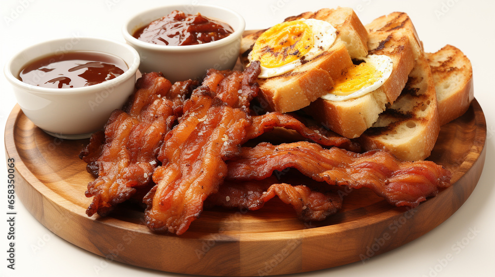 A breakfast platter with bacon and eggs showcasing UHD wallpaper Stock Photographic Image A breakfast platter with bacon and eggs showcasing UHD wallpaper Stock Photographic Image