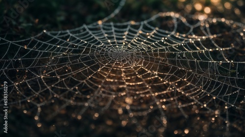 spider web with dew drops photo