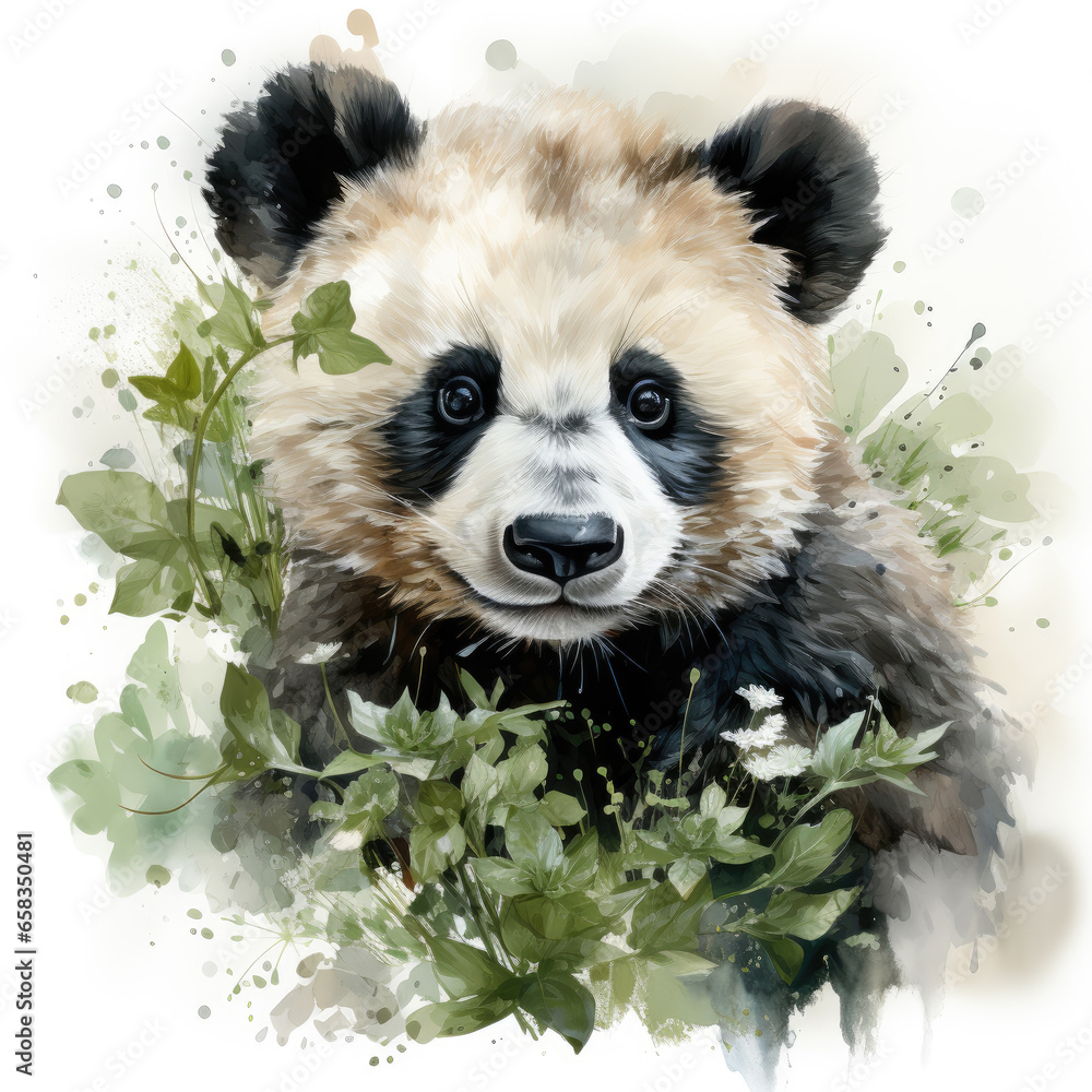 Obraz premium watercolor panda clipart, generative ai