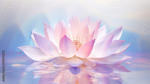  a large pink flower sitting on top of a body of water. generative ai