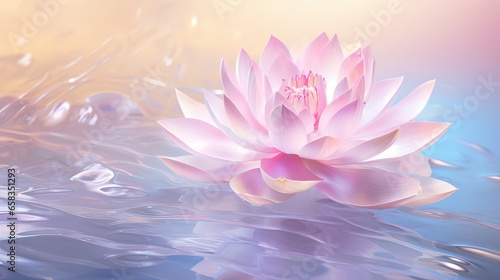  a pink flower floating on top of a body of water. generative ai