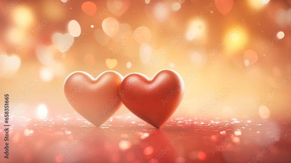 two red hearts sitting next to each other on a table. generative ai two red hearts sitting next to each other on a table. generative ai