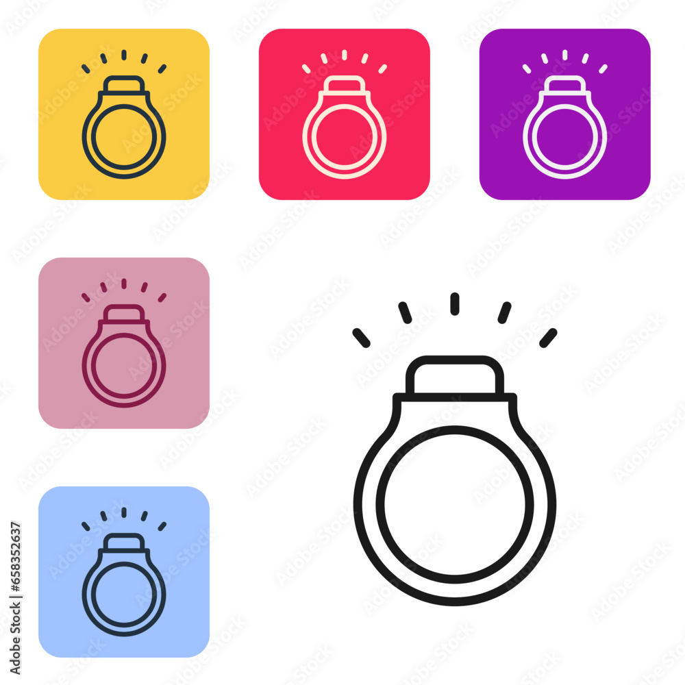 Black line Diamond ring icon isolated on white background. Set icons in color square buttons. Vector Black line Diamond ring icon isolated on white background. Set icons in color square buttons. Vector