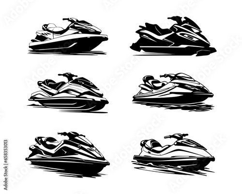 A collection of  silhouette jet ski vector illustrations