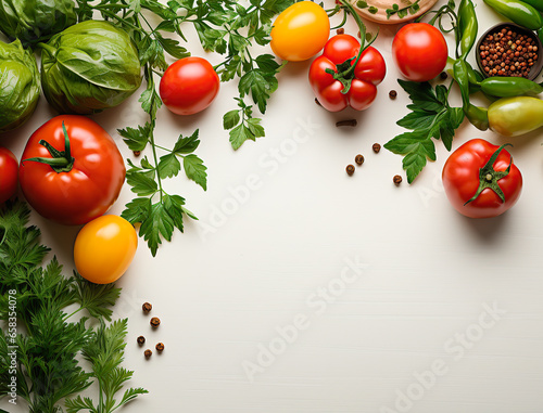 Vegetables on a white background with free space for text. © Alla