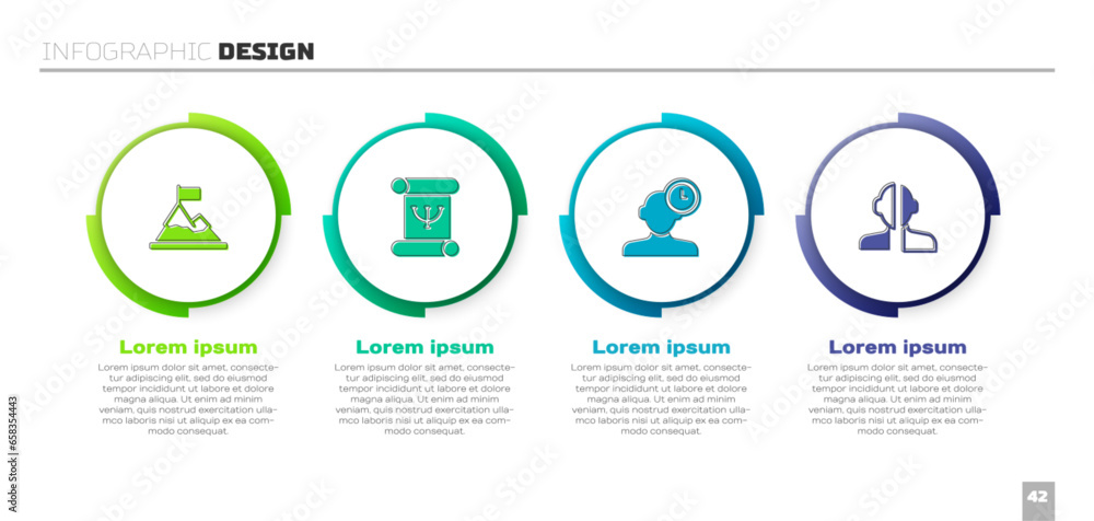 Set Mountains with flag on top, Psychology book, Insomnia and Bipolar disorder. Business infographic template. Vector Set Mountains with flag on top, Psychology book, Insomnia and Bipolar disorder. Business infographic template. Vector