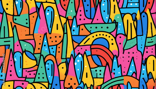 Fun colorful line doodle seamless pattern. Creative minimalist style art background for children or trendy design with basic shapes. Simple party confetti texture  childish scribble shape backdrop.