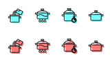 Set line Cooking pot, , and icon. Vector