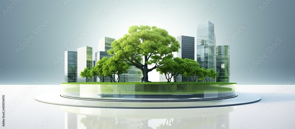 Nature and modernity in harmony an eco friendly glass office building amidst green trees Nature and modernity in harmony an eco friendly glass office building amidst green trees