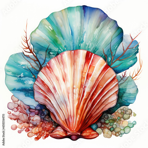 watercolor seashell clipart, generative ai