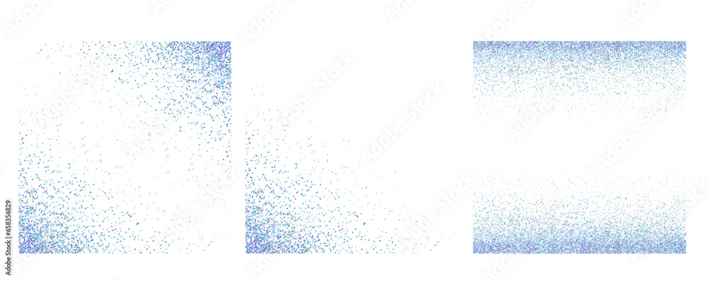 set of square frames of blue glitter snow sparkles