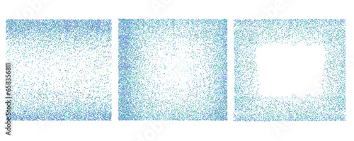 set of square frames of blue glitter snow sparkles