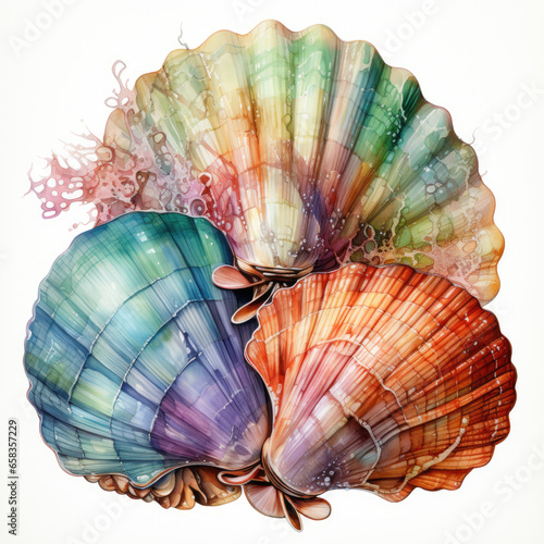 watercolor seashell clipart, generative ai