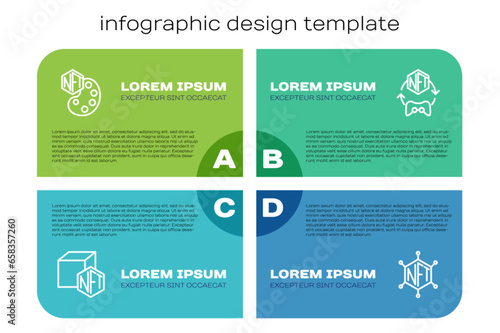 Set line NFT Digital crypto art, blockchain technology and . Business infographic template. Vector