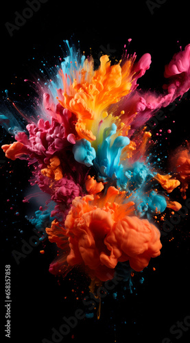 Abstract Colorful Explosion. Powder Explosion in Colors. Colors on Black Bacground. Festive Illustration. Generative AI. 