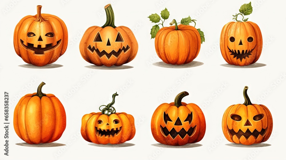 a group of pumpkins with faces carved into them, all of which are carved to look like jack - o - lanterns. generative ai a group of pumpkins with faces carved into them, all of which are carved to look like jack - o - lanterns. generative ai