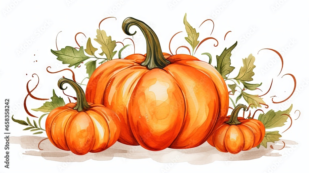 a watercolor painting of three pumpkins on a white background. generative ai a watercolor painting of three pumpkins on a white background. generative ai