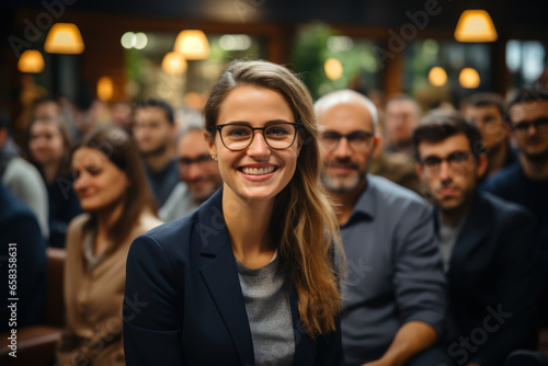 A group of employees attending a leadership development workshop to enhance their managerial skills. Concept of leadership development in HR. Generative Ai.