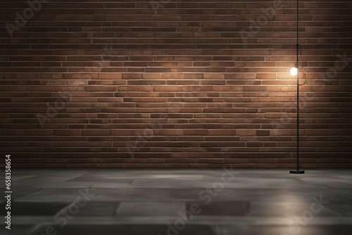 Brick wall concrete floor and lamps background 3d rendering