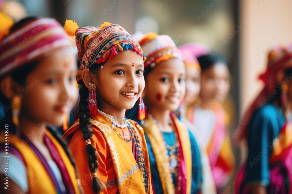 Students in traditional attire celebrating cultural day at school - Cultural appreciation - AI Generated