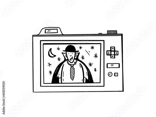 Camera Displaying a Night Scene with a Moon and a Vampire
