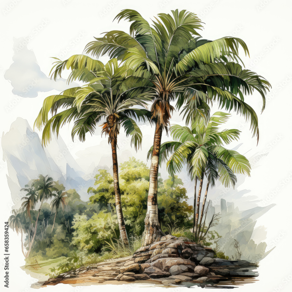 watercolor Palm Tree clipart, generative ai watercolor Palm Tree clipart, generative ai