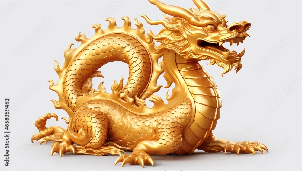 Fototapeta premium golden dragon statue on white background,