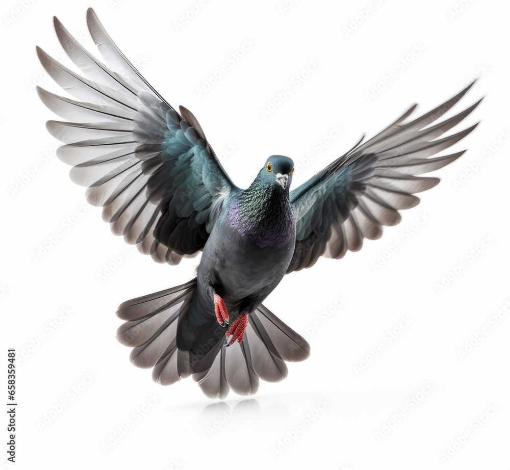 flying pigeon isolated on white background - obrazy, fototapety, plakaty 